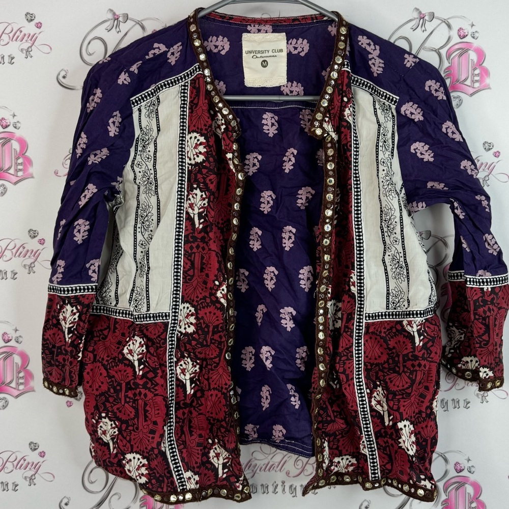 University club outerwear cardigan Embroidered Women's Blazer in Purple and Red